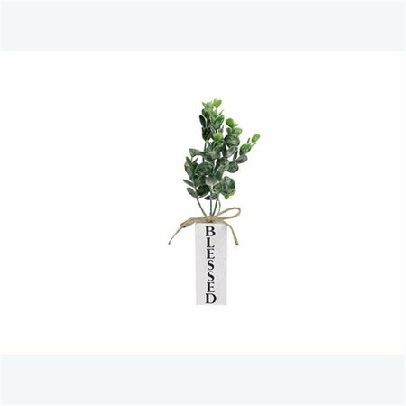 YOUNGS Wood Block Tabletop Stand with Artificial Plant 21125